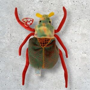 Vintage NWT Beanie Baby Ty Scurry the Beetle 2000 Retired Green Yellow Red